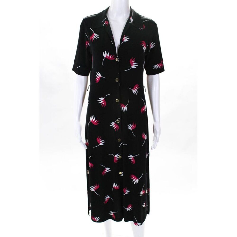 Leota Womens Jade Floral Print Button Shirtdress Black Size Extra Small 10975026